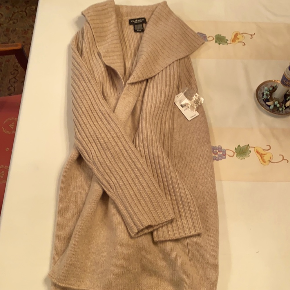 Lord & Taylor 100% cashmere cardigan sweater. Color is oatmeal. NWT. Never worn